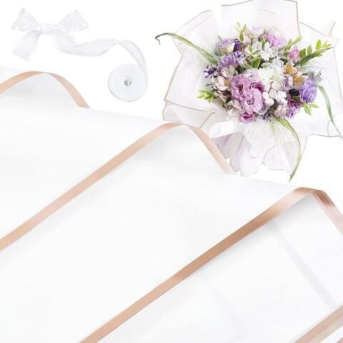 4 lü Çiçek Buket / Ambalaj Kağıdı Beyaz Altın Kenarlı