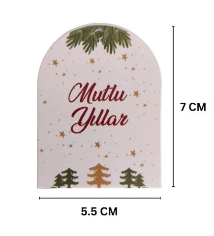 50 Li Yılbaşı Mutlu Yıllar Yazılı Hediye Etiketi, Delikli Yeni Yıl Paketleme Kartı