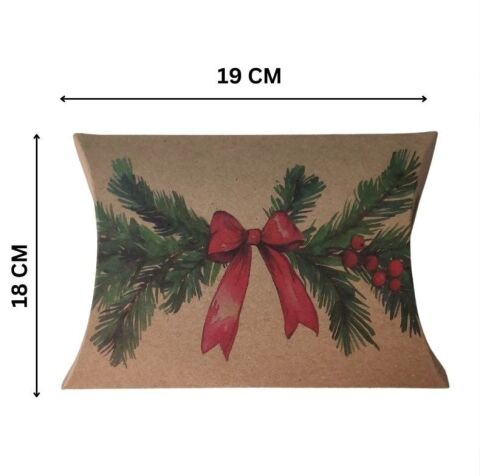 12 li Yılbaşı Kokina Temalı Japon (Yastık) Hediye Kutusu (18X19 Cm)