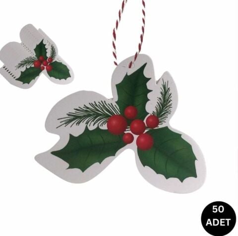 50 Li Yılbaşı Kokina / Çam Desenli Etiket, Sallantı Kartı