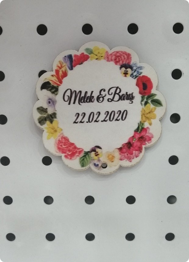 Uv baskılı papatya kesimli pembe desenli ahşap süs