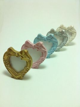 Fiyonklu Kalp çerçeve (polyester) Mavi - 12 Adet / Paket