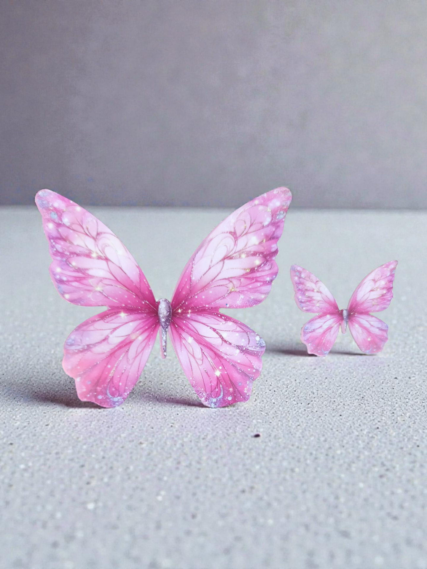 Tek taraf baskılı Büyük&Küçük pembe kelebek seti (25 tak.)