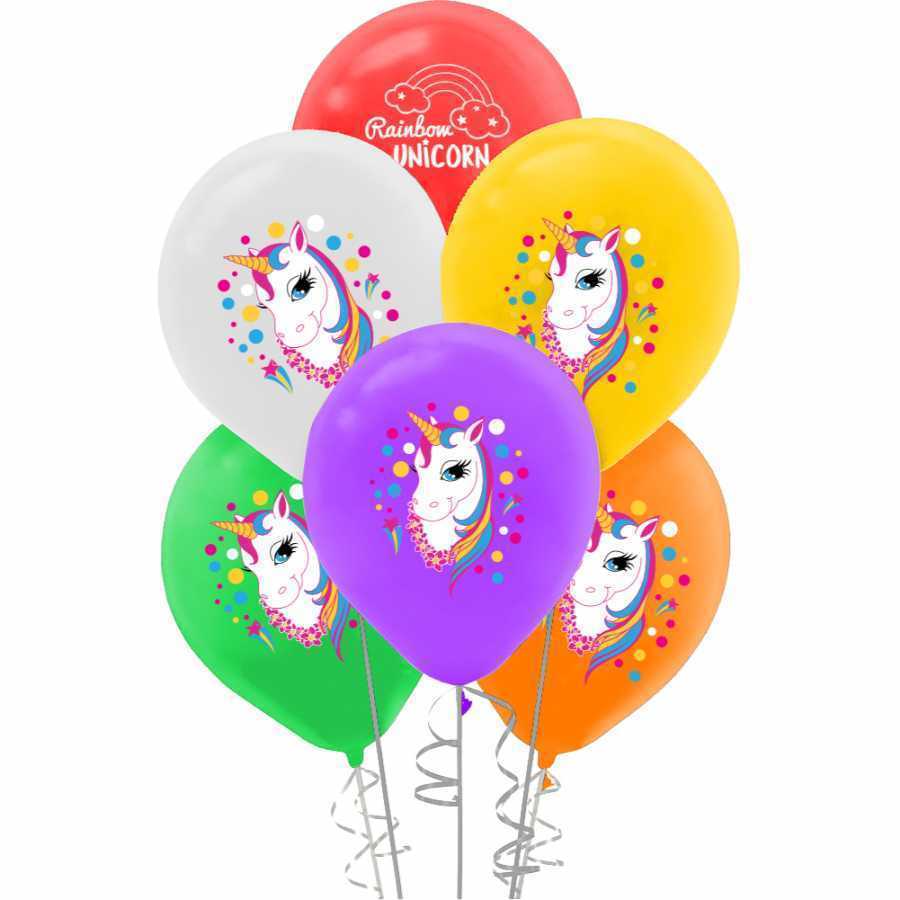 5 Li Rainbow Unicorn Baskılı Balon