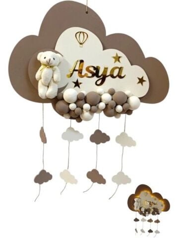 Kahverengi Zeminli Işıklı Kabartmalı Bulut Kapı Süsü