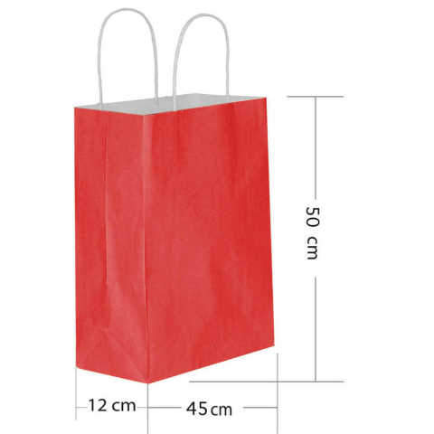 25 Li 45x50 cm Büküm saplı kağıt Kırmızı Çanta-Poşet