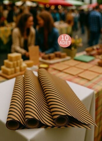 10 lu Kraft Siyah (Verev çizgili) Hediye Paketi / Buket Kağıdı