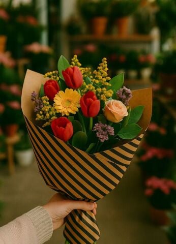 10 lu Kraft Siyah (Verev çizgili) Hediye Paketi / Buket Kağıdı