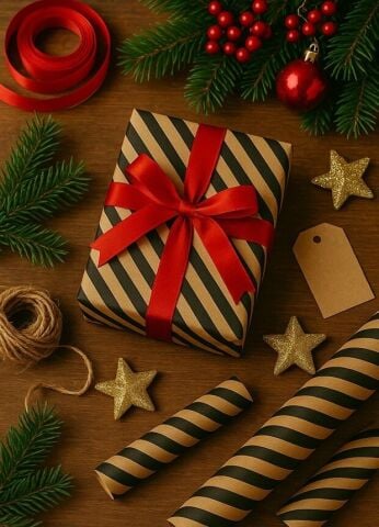 10 lu Kraft Siyah (Verev çizgili) Hediye Paketi / Buket Kağıdı