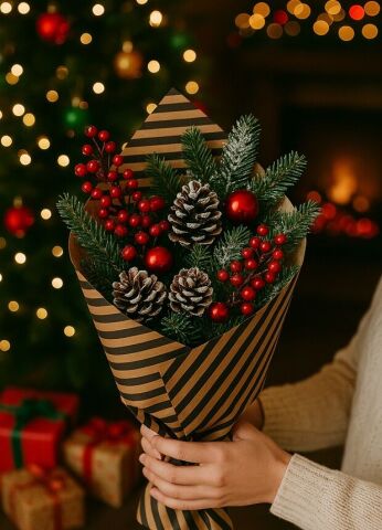 10 lu Kraft Siyah (Verev çizgili) Hediye Paketi / Buket Kağıdı