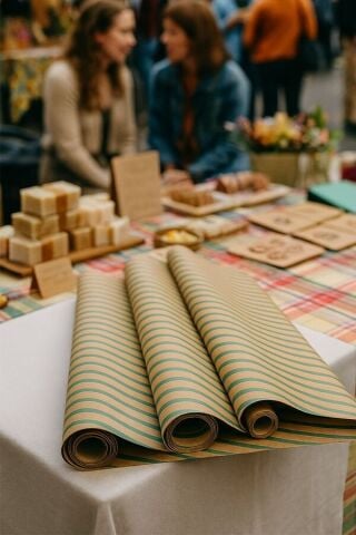 10 lu Kraft Yeşil (Verev çizgili) Hediye Paketi / Buket Kağıdı