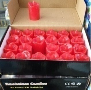 Led Işıklı Kırmızı Mum 24'lü Paket