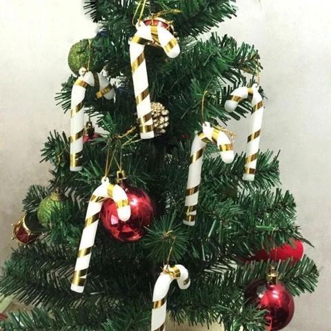 6 lı 7 cm Baston Ağaç Süsü Altın