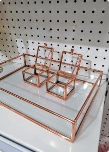 30X20 Cm Bronz Metal Kenarlı cam tepsi