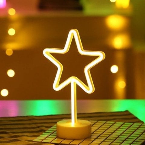 Neon Işıklı Yıldız Masa Gece Lambası USB+Pil