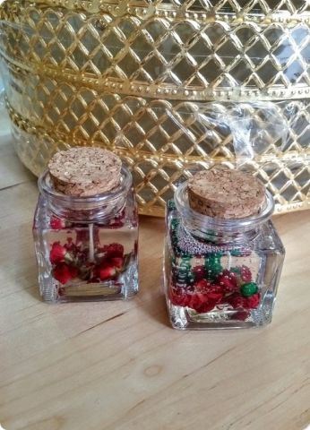 1 Pk Çiçekli Jel Mum (Mantar Kapaklı Kare Kavanoz)