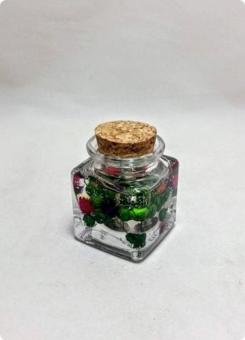 1 Pk Çiçekli Jel Mum (Mantar Kapaklı Kare Kavanoz)
