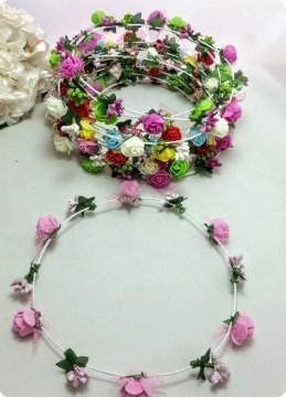 12 Li Tomurcuklu Çember Çiçekli Taç (Karışık Renk)