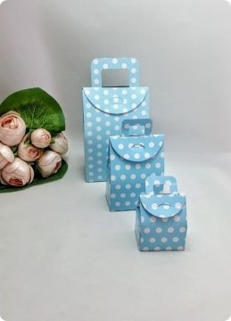50 Li Selefonlu Karton Mini Bebek Şekeri Çanta (Mavi Puanlı)
