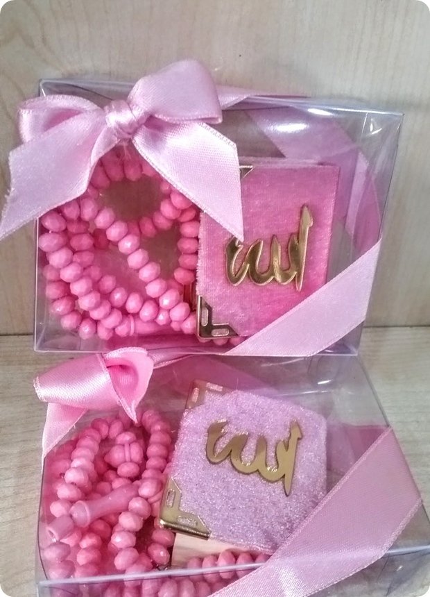 10 Lu Süslü 5.5x3 cm Kadife Kumaş Kaplı Minik Kuran / Tesbihli / Kutulu 10 lu