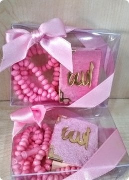 10 Lu Süslü 5.5x3 cm Kadife Kumaş Kaplı Minik Kuran / Tesbihli / Kutulu 10 lu