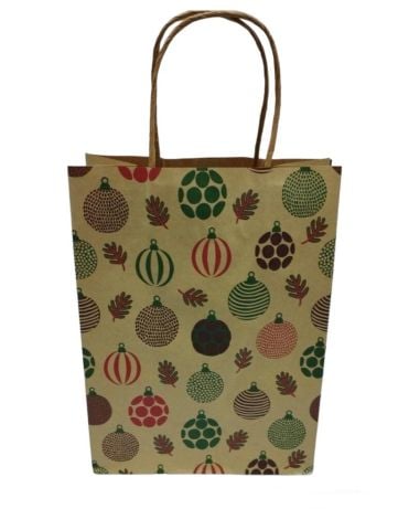 12 Li 19x26 cm Büküm saplı Kağıt Çanta-Poşet Kraft Yılbaşı Cici Toplu