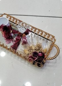 Süslü Papatya Aynalı Damat Kahvesi Tepsisi