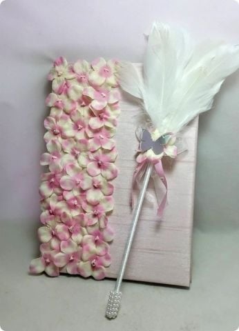 Süslü Yaldızlı deftere çiçekli anı defter&kalem
