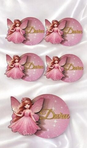 Süslü Peri kızı 6.5 cm ahşap magnet isme özel hediyelik