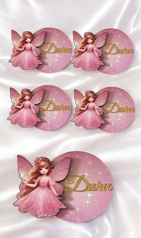 Süslü Peri kızı 6.5 cm ahşap magnet isme özel hediyelik