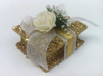 Sarı taşlı nikah şekeri kutu