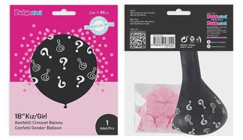 BALON CİNSİYET BELİRLEME 18 İNC KONFETİLİ PEMBE