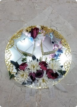 Süslü Yuvarlak Nişan, Söz Aynalı Yüzük Tepsisi / Supla