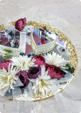 Süslü Yuvarlak Nişan, Söz Aynalı Yüzük Tepsisi / Supla