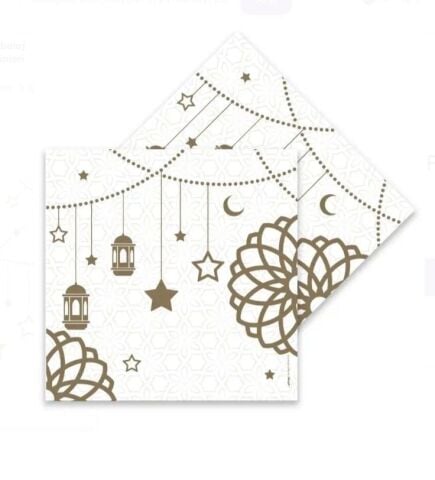 16 lı Beyaz Zemin Şekilli Ramazan Peçete 33x33 Cm