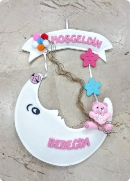 Aydede Bebek Odası Keçe Kapı Süsü ( Hoşgeldin Bebeğim Yazılı )