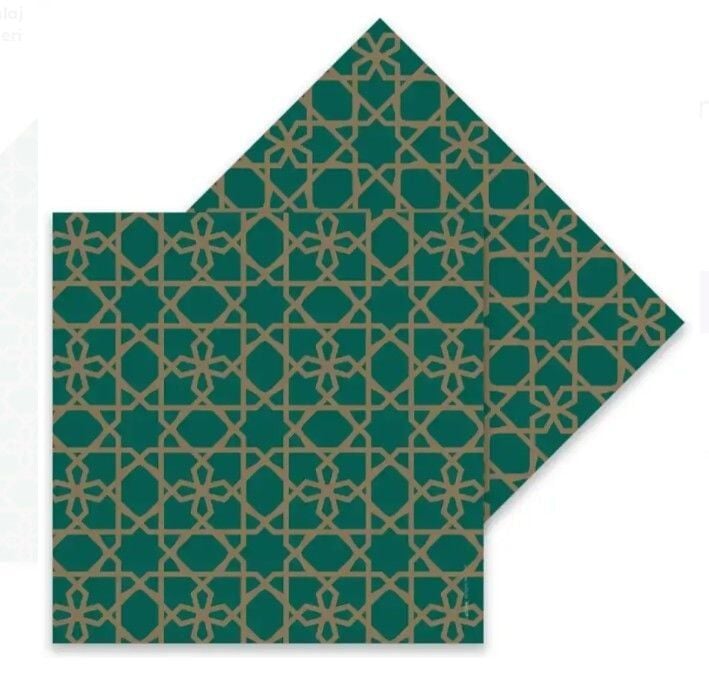 16 lı Yeşil Zemin Desenli Ramazan Peçete 33x33 Cm