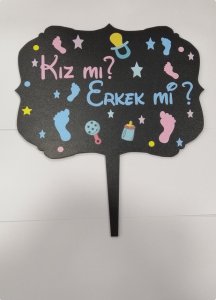 Siyah Cinsiyet Belirleme Ahsap Pasta Üzeri Çubuk
