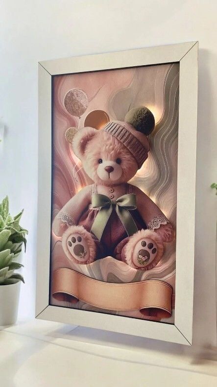 Çerçeveli ışıklı Yeşil Dekorlu Ayıcıklı Kapı süsü