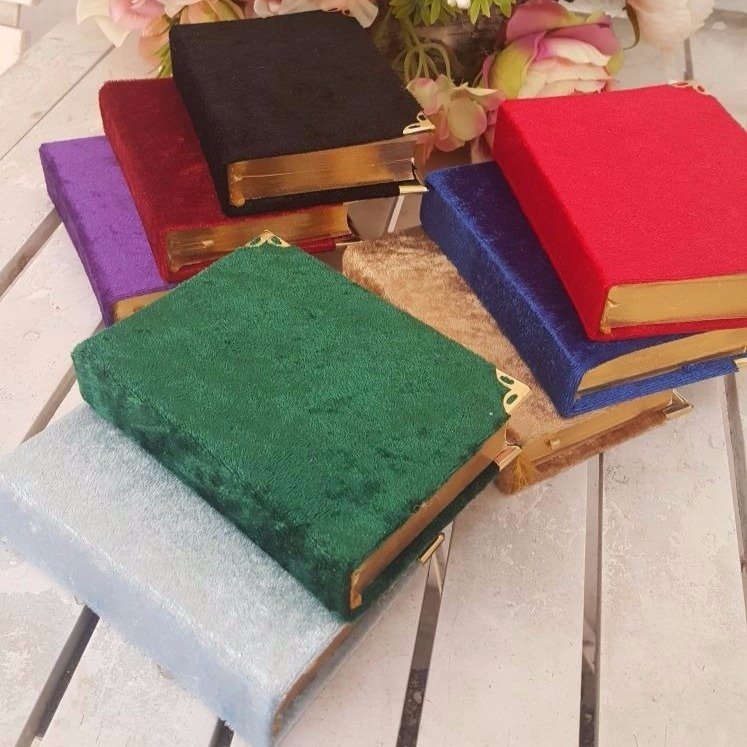 Kadife Kaplamalı Yaldız Kenarlı Kuran-ı Kerim (8*12 cm )