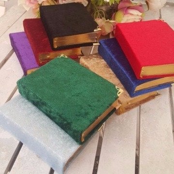 Kadife Kaplamalı Yaldız Kenarlı Kuran-ı Kerim (8*12 cm )