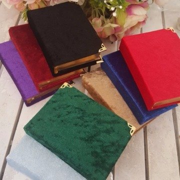Kadife Kaplamalı Yaldız Kenarlı Kuran-ı Kerim (8*12 cm )
