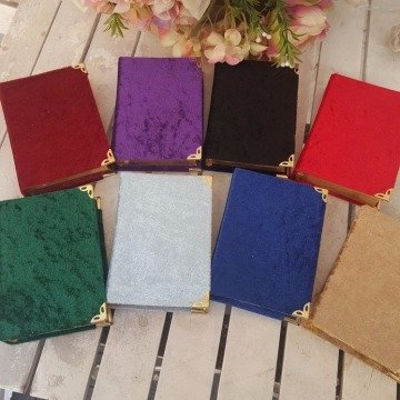 Kadife Kaplamalı Yaldız Kenarlı Kuran-ı Kerim (8*12 cm )