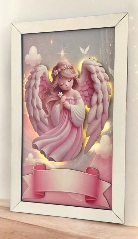 Çerçeveli zemini desenli ışıklı melekli kapı süsü