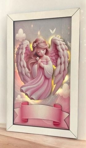 Çerçeveli zemini desenli ışıklı melekli kapı süsü