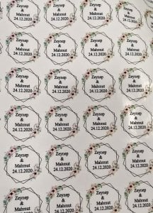 Söz Nikah Yıldız Çiçekli Yuvarlak etiket 1 Sayfa(54 adet)