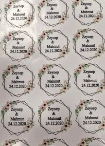 Söz Nikah Yıldız Çiçekli Yuvarlak etiket 1 Sayfa(54 adet)