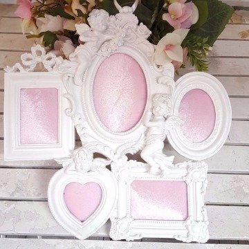 Melekli Beşli (5 li) Polyester Çerçeve Kapı Süsü( pembe fon)