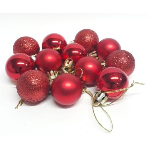 12 Lİ 3 CM Boru Cici Top Yılbaşı ağaç süsü