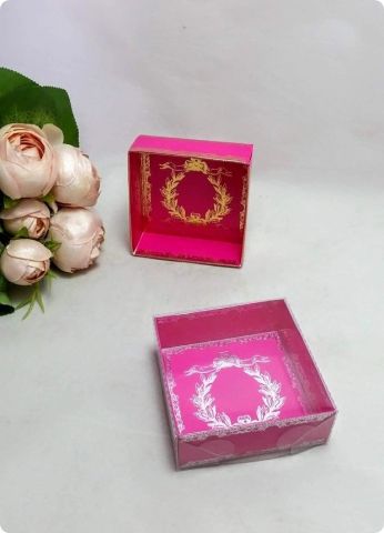 50 li 7x7x3 cm Altı Baskılı Karton Asetat Kapaklı Kına Kutu